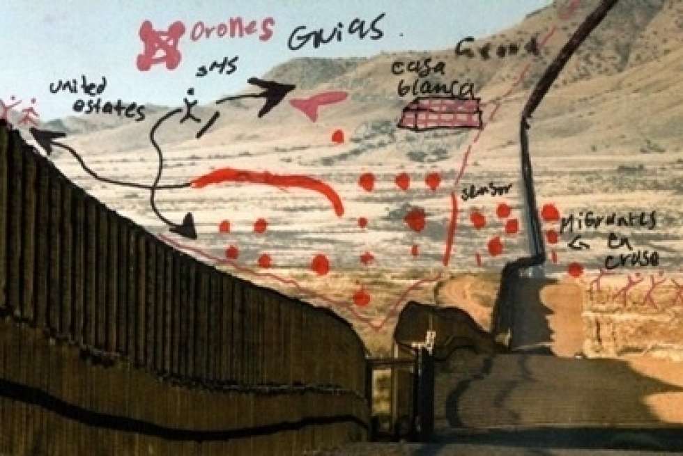 A map of dangers as resources made by a young Mexican border crosser.